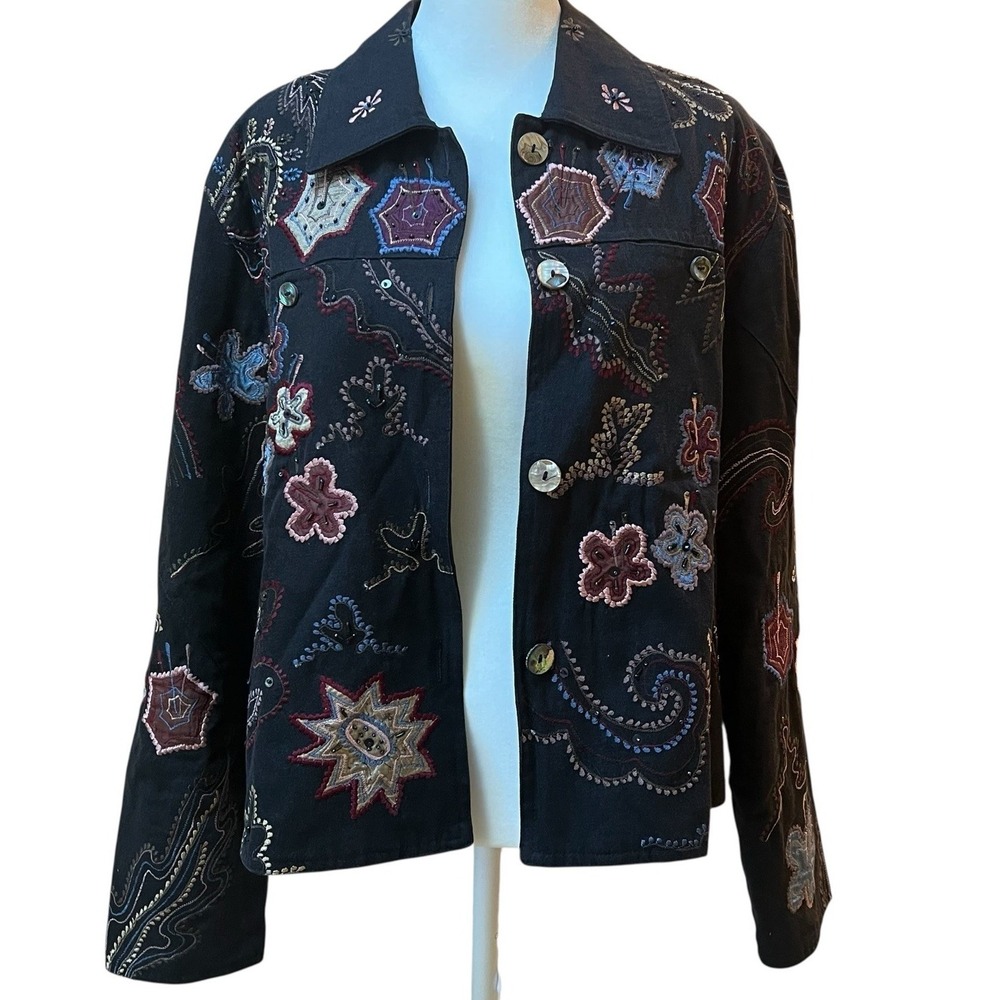 Yak Magik Jacket Artisan Silk Embroidered Nepal Art to Wear Beaded Artsy Large